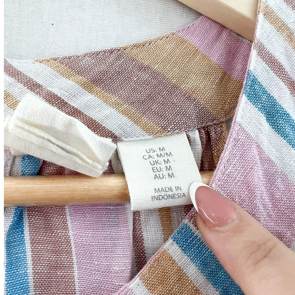 C&C California Linen Halter Neck Mini Shift Dress Medium Pastel Stripe Beach - Picture 4 of 8